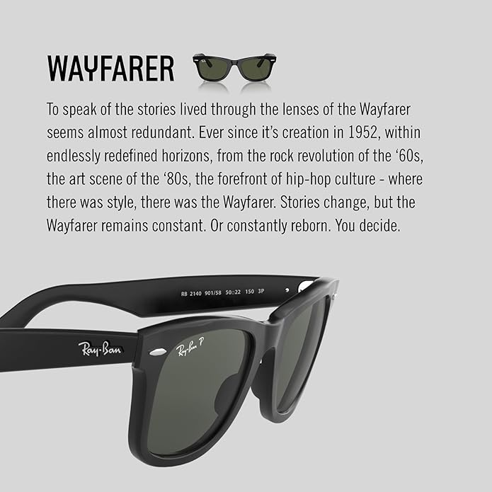 Ray-Ban RB2140 Original Wayfarer Square Sunglasses, Black/Green, 50 mm