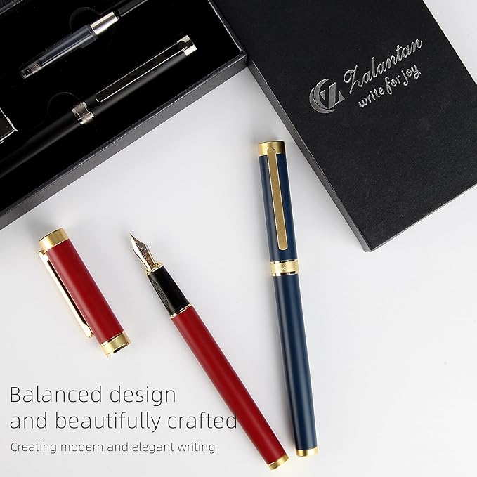 Fountain pen, luxury pen, Nice pen gift, pure copper heavy feel Office Executive Pen Smooth Writing Pens for Men Funcy Pens with Gift Case 10 black ink cartridges (Black)