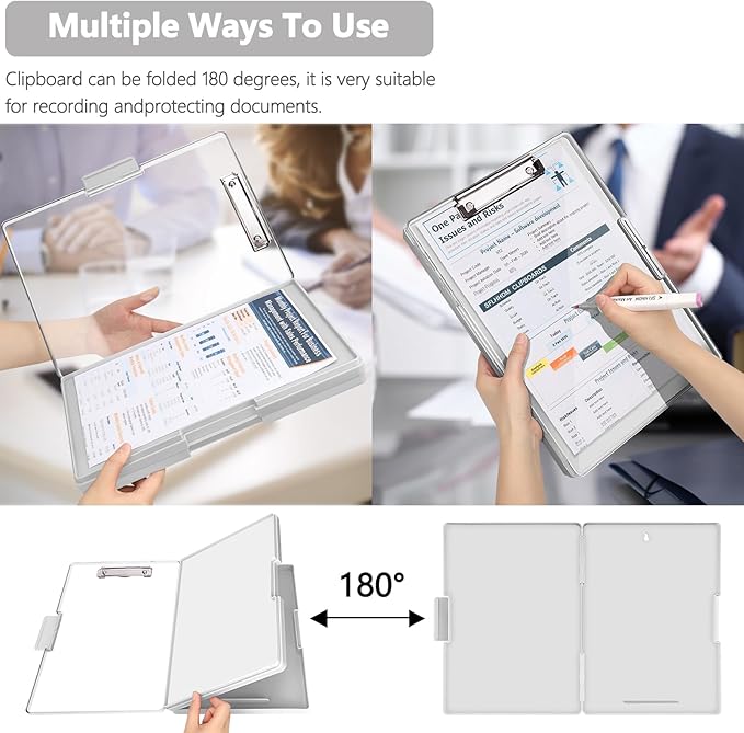 SFLHHDM Clipboard with Storage,Heavy Duty Clip Boards 8.5x11 with 2 Storage Case,Clear Visible Panel Storage Clipboards,Side Opening Nursing Clipboard Folder for Office Supplies-Lvory