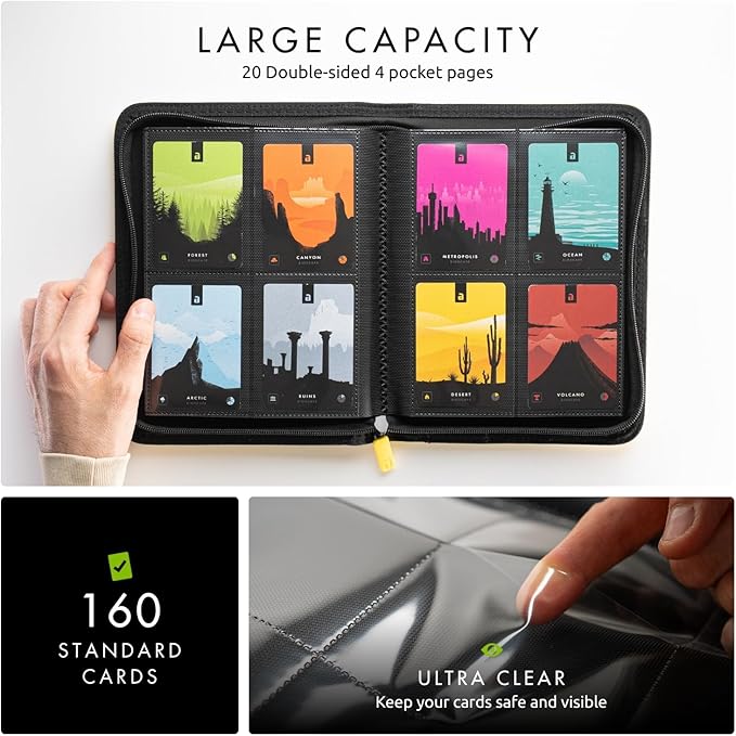 Vault X 4 Pocket Trading Card Zip Binder, 160 cards, Premium Exo-Tec Album Material, 20 Side-Loading Pages, Folder for Collectible Card Games, Sports, TCG (Yellow)