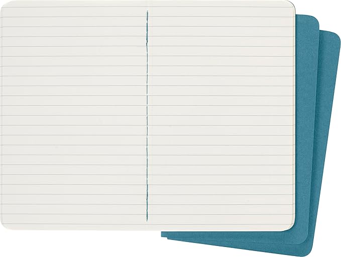 Moleskine Cahier Journal, Soft Cover, Pocket (3.5" x 5.5") Ruled/Lined, Brisk Blue, 64 Pages (Set of 3)
