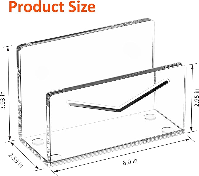 Acrylic Mail Holder, Clear Acrylic File Letter Organizer, Vertical Envelope Mail Holder for Desk, Lightweight Countertop Bill Holding Sorter Letter Invoice Stand for Home Office School