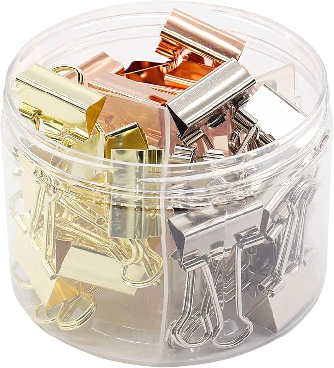 Binder Clips Paper Clamps Paper Clips, 1inch (25mm), 3 Colored Set, 36 Pcs Medium Size Office Clips for Home School and Business