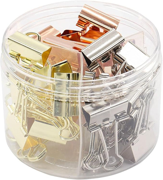 Binder Clips Paper Clamps Paper Clips, 1inch (25mm), 3 Colored Set, 36 Pcs Medium Size Office Clips for Home School and Business