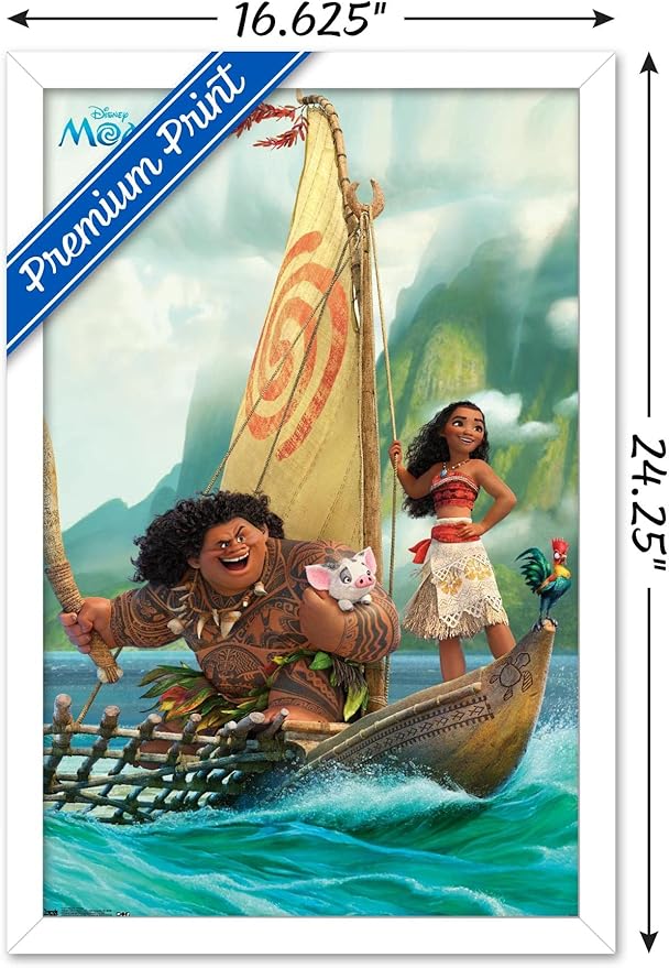Disney Moana - Group Wall Poster, 22.4L" x 14.7W", White Framed Version