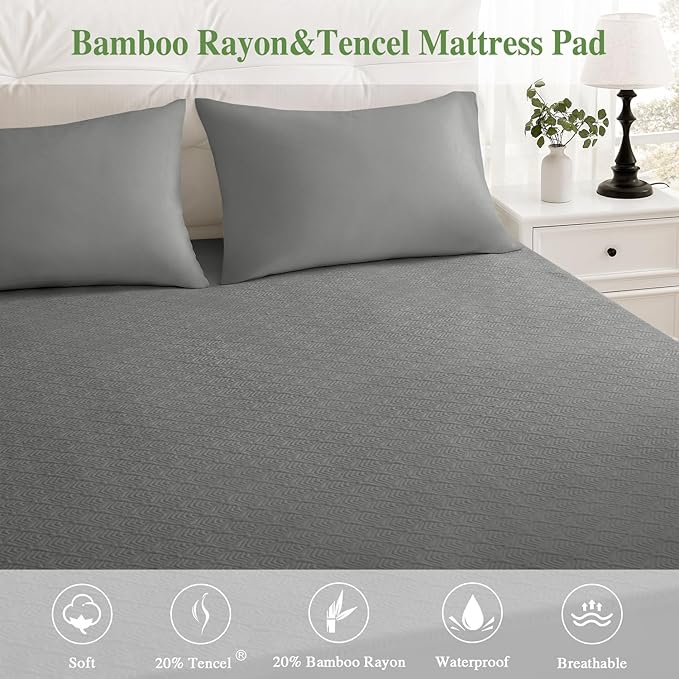Twin XL Mattress Protector 2 Pack, Waterproof Mattress Pad Washable Rayon Mattress Cover Breathable Noiseless Bed Protector 3D Patterns 5" - 21'' Elastic Fitted Deep Pocket(Dark Grey)