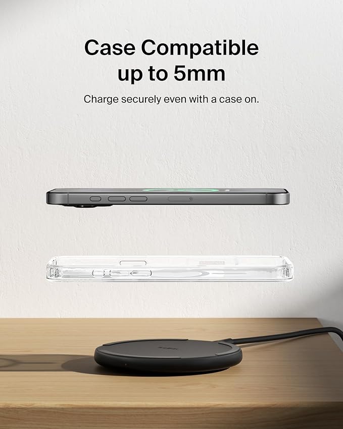 Belkin Wireless Charging Pad 15W - Qi Charger, Charging Station for Apple iPhone 17, iPhone 16/15/14 Series, AirPods, Samsung Galaxy S25, Galaxy S24, Pixel 10 - Power Supply and Cable Included - Black
