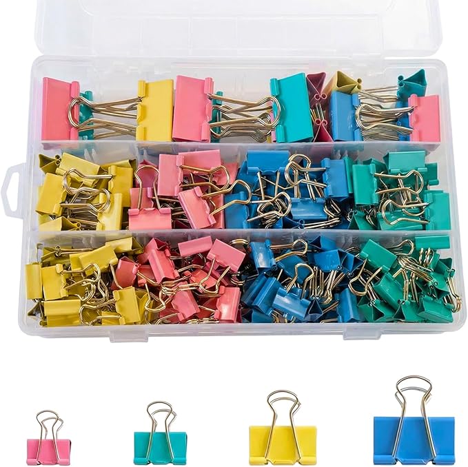 180 Pcs Binder Clips Assorted Sizes, Colored Binder Paper Clips Office Clips Office Supplies, 4 Sizes Cute Binder Clips Large Medium Small Paper Clips Paper Clamps for Home School Business (Colored)