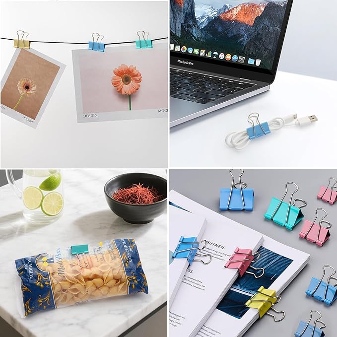 180 Pack Colored Binder Clips Bulk, 4 Size Assortment Includes Large, Medium, Small, Mini Metal Clips (1.26”, 1”, 0.75”, 0.6”), Heavy-Duty Metal Paper Clamps for Office & School Supplies