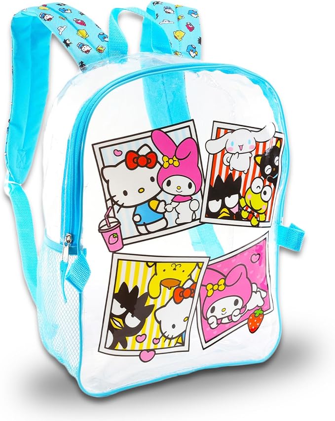 Clear Hello Kitty Clear Backpack with Lunch Box - Bundle with Sanrio School Bag, Lunch Bag, Water Bottle, Stickers, More | Transparent Hello Kitty and Friends Backpack for Girls