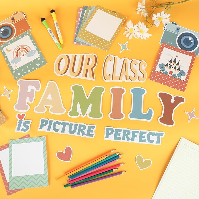 85PCS Our Class is a Family Bulletin Board, Boho Classroom Bulletin Board Decorations Sets, Boho Classroom Decor Welcome Picture Frame Theme Sets for Teachers Chalkboard Wall Door Decoration