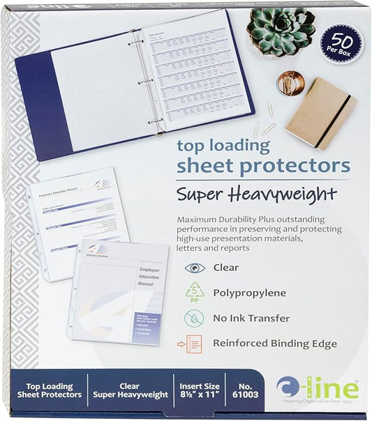 C-Line Top Loading Super Heavyweight Poly Sheet Protectors, Clear, 11 x 8.5 Inches, 50 per Box (61003)