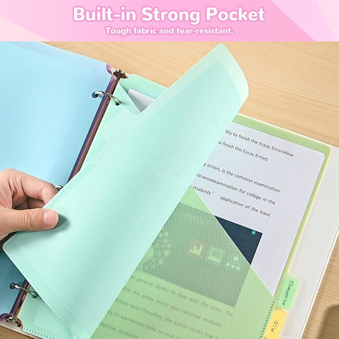 SUIN 8 Tab Binder Dividers with Pockets - Heavy Duty Plastic Dividers for 3 Ring Binder, Letter Size Poly Page Separators with Tabs & Label Stickers, Diamond Texture, 8 Pastel Colors, 2-Pack