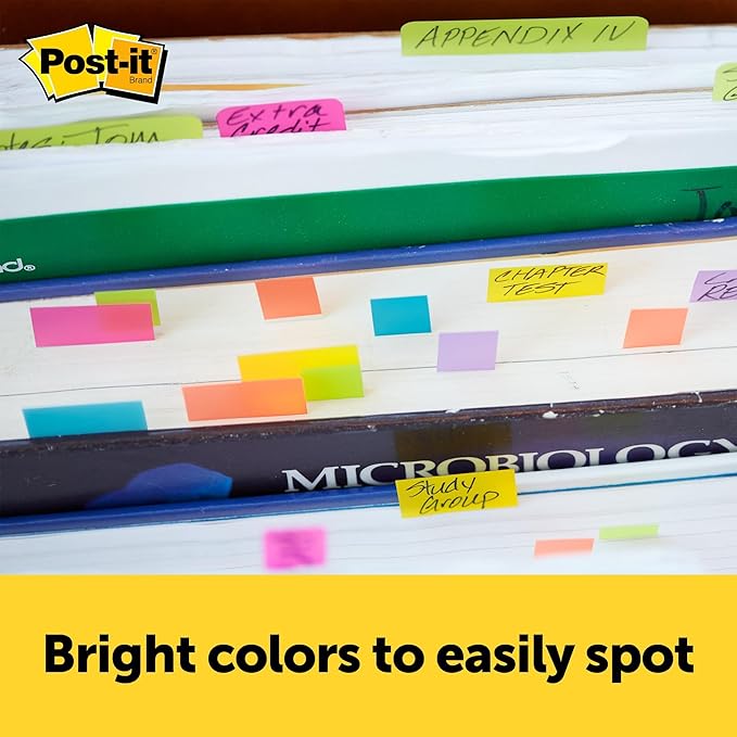 3M 6714AU Post-It Page Markers, Assorted Brights, 50 Strips/Pad, 4 Pads/Pack (36 Pack)