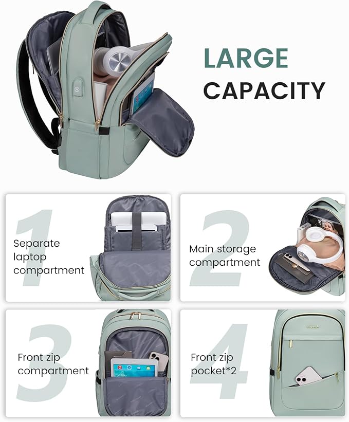 LOVEVOOK Laptop Backpack for Women, 17 Inch Slim Computer Bag with Separate Computer Compartment for Work Travel Business