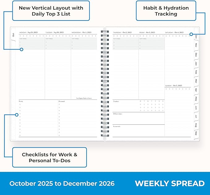 Blue Sky 15 Month 2026 Weekly and Monthly Planner Calendar, October 2025 - December 2026, 7" x 9", Flexible Cover, Durable Twin Wire Binding, Laminated Tabs, Includes Ruler & Sticky Notes, Wren