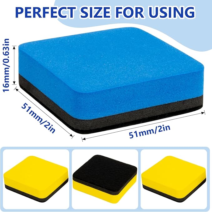 MAQIHAN Mini Dry Erase Erasers - 8Pack Magnetic Whiteboard Eraser for White Board, Chalkboard, Refrigerator, 2x2 Reusable Dry Erase Cleanser for Classroom,Office,Home, Blue & Yellow Teacher Supplies