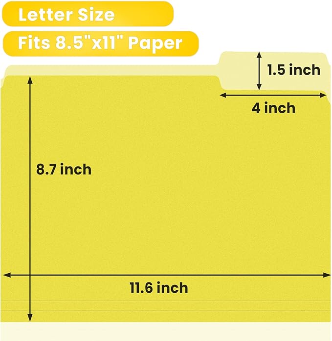 SUNEE File Folders, 18 Pack Manilla Folders 8.5 x 11, Colored File Folders Home Office School Supplies for Documents Files Paper, Yellow