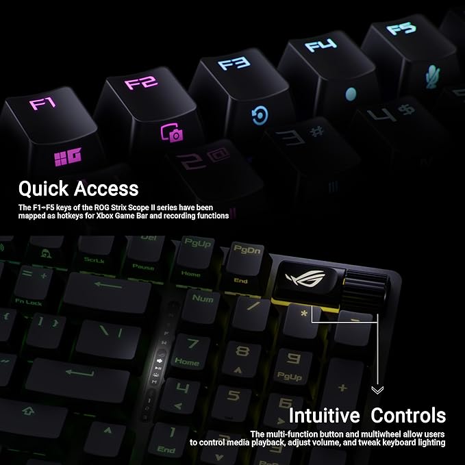 ASUS ROG Strix Scope II 96 Wireless Mechanical Gaming Keyboard – 96% Full-Size, Tri-Mode Connectivity, Hot Swappable Pre-lubed ROG NX Snow Linear Switches, PBT Keycaps, RGB, PC/Mac Support-Black