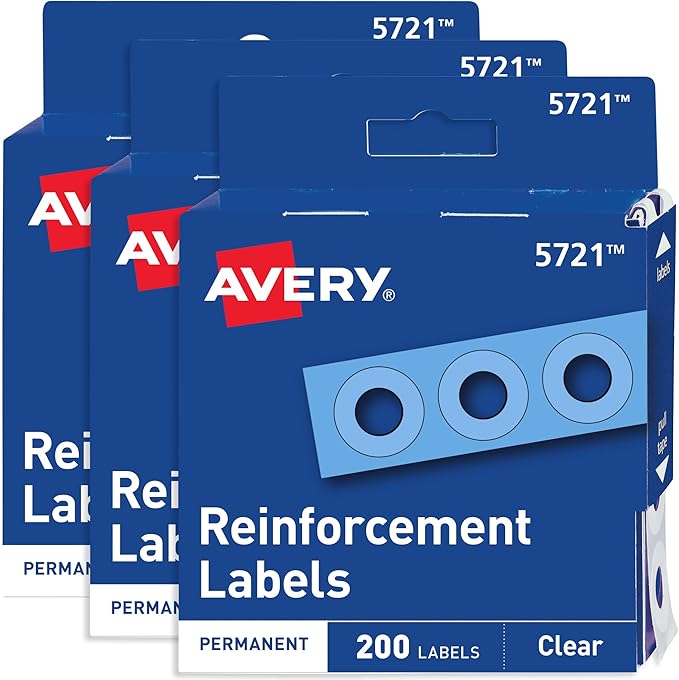 Avery Reinforcement Labels, 1/4" Diameter, Clear, 3 Packs, 600 Page Reinforcement Stickers Total (21881)