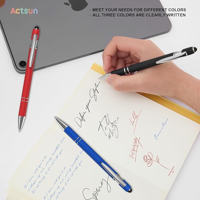 Gel Ink Pens, 12 Pcs, Fine Point, Smooth Writing, Screens & Touch Compatible, Black, Red & Blue, 0.7 mm, Gift & Office Accessory