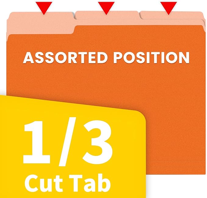 SUNEE File Folders, 18 Pack Manilla Folders 8.5 x 11, 1/3 Cut Tab for Easy Labeling and Organization, Durable Standard Paper for Home, Office, School Filing, Orange