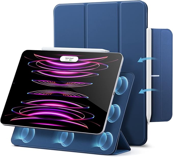 ESR for iPad Pro 12.9 6th/5th/4th Gen, iPad Air 13 Inch Case M3/M2 (2025/2024), Powerful Magnetic Attachment, Slim Trifold Stand Case, Supports Pencil Pro & Pencil (USB-C), Rebound Series, Navy Blue