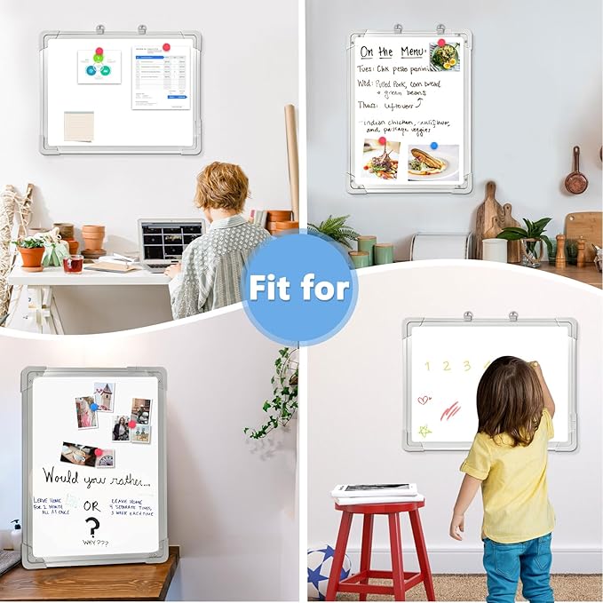 Double-Sided White Board, 16" x 12" Dry Erase Board Small Whiteboard for Wall Magnetic Hanging White Board Dry Erase for College Dorm Room, School, Home, Office