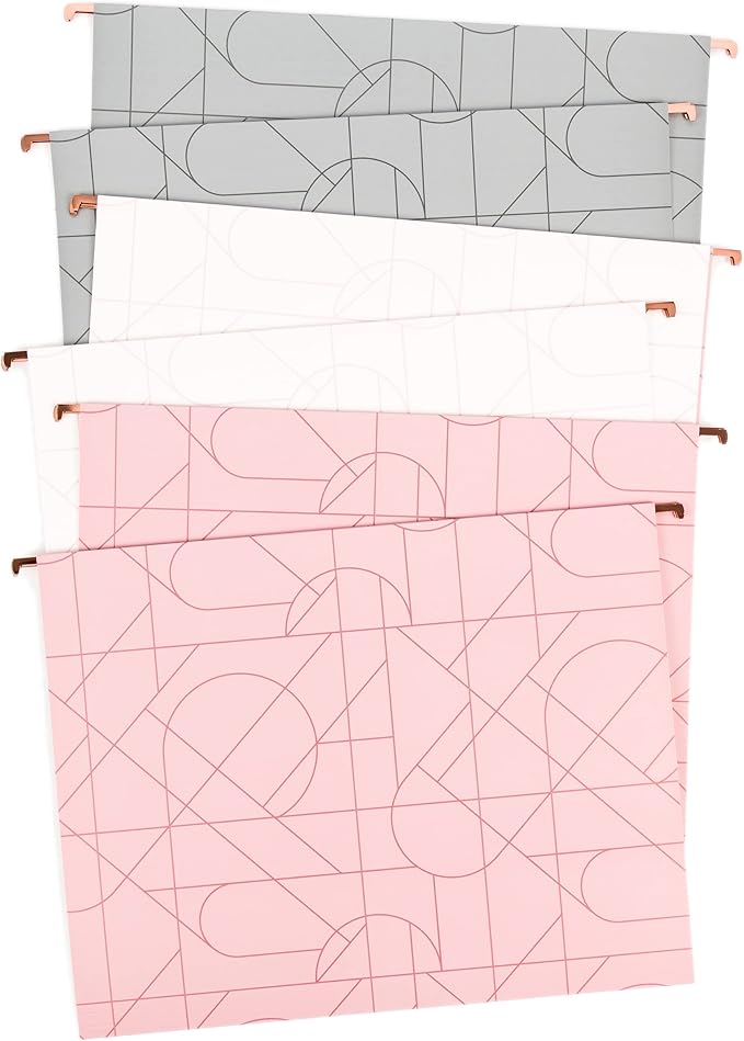 U Brands Modern + Pretty Hanging File Folders, Letter Size, 12 Pack, Assorted Colors, Modern File Folder Set, for Home, Office, Desk, and Filing Cabinet Organization