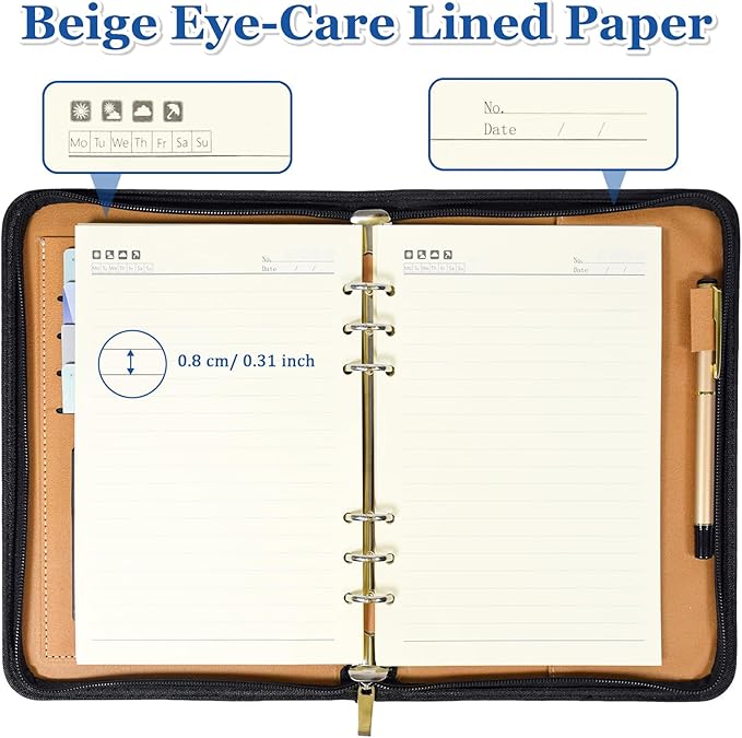 SAYEEC Executive Conference Folder A5 Zipped Portfolio Binder Faux Leather Padfolio Refillable Business Notebook Organizer with Calculator Loose Leaf Paper Gift for Man Women