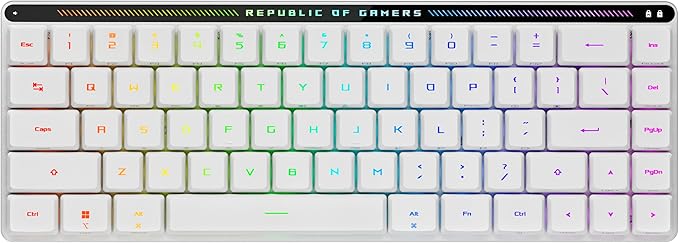 ASUS ROG Falchion RX Low Profile Wireless Gaming Keyboard – 65% Compact TKL, Tri-Mode Connectivity, ROG RX Blue Optical Switches, RGB, Touch Panel, Keyboard Cover, PC/Mac Support - White