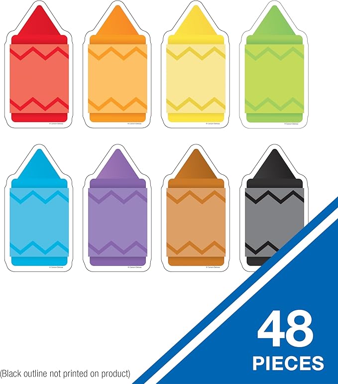 Carson Dellosa 48-Piece Crayons Bulk Cutouts, Colorful Cardstock Bulletin Board Decorations for Name Tags, Door Decor, Posterboard, Back to School Classroom Must Haves
