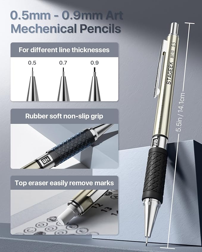 Mechanical Pencil Set with Case 34 Count, Drawing Pencils 0.5, 0.7, 0.9MM & 3PCS 2MM Sketching Pencils with 384PCS Lead Refills (6B 4B 2B HB 2H 4H Color) for Artist Drafting Drawing Writing