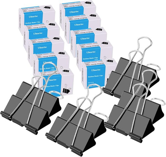 Ufmarine Medium Binder Clips 1.25 inch Length, (144 Pcs) Medium Paper Clips for Office Supplies
