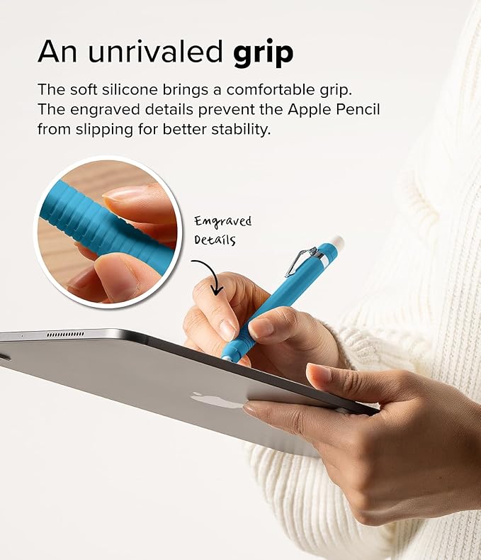 Ringke Silicone Drafting Pencil Case Compatible with Apple Pencil USB-C Case, Perfect Grip Silicone Protective Cover Sleeve Accessories - Blue