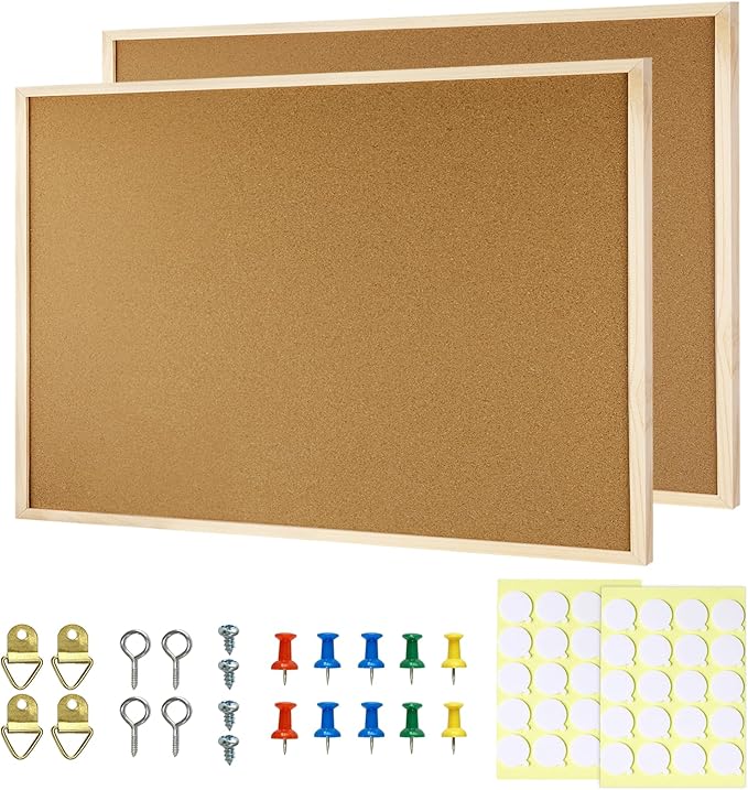 2 Pcs Cork Board, 17.7''x13.3'' Bulletin Board, Wooden Framed Corkboards for Wall, Small Cork Board, Vision Board Supplies, Prayer Board, Picture Board for Photos, Office, Home Decor, School