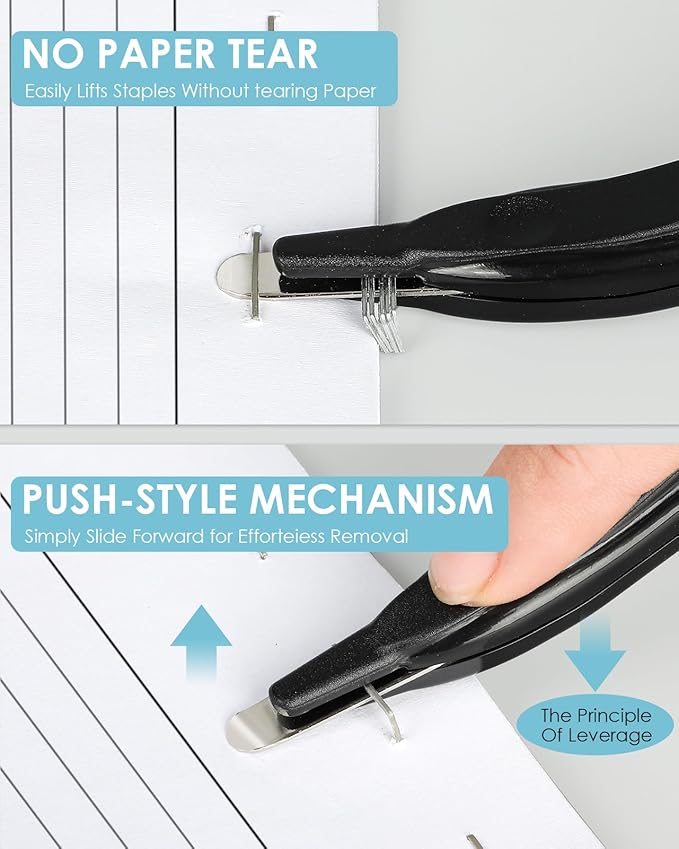KTRIO Magnetic Staple Remover Tool 4 Pack, Professional Stapler Removers Flat Staple Puller Stick for Classroom, Office, Home, Classic Black