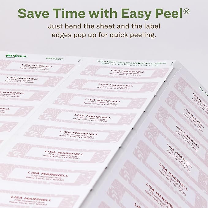 Avery EcoFriendly Recycled Address Labels, 1" x 2-5/8", White, Permanent Label Adhesive, 300 Printable Labels (48860) (Pack of 5)