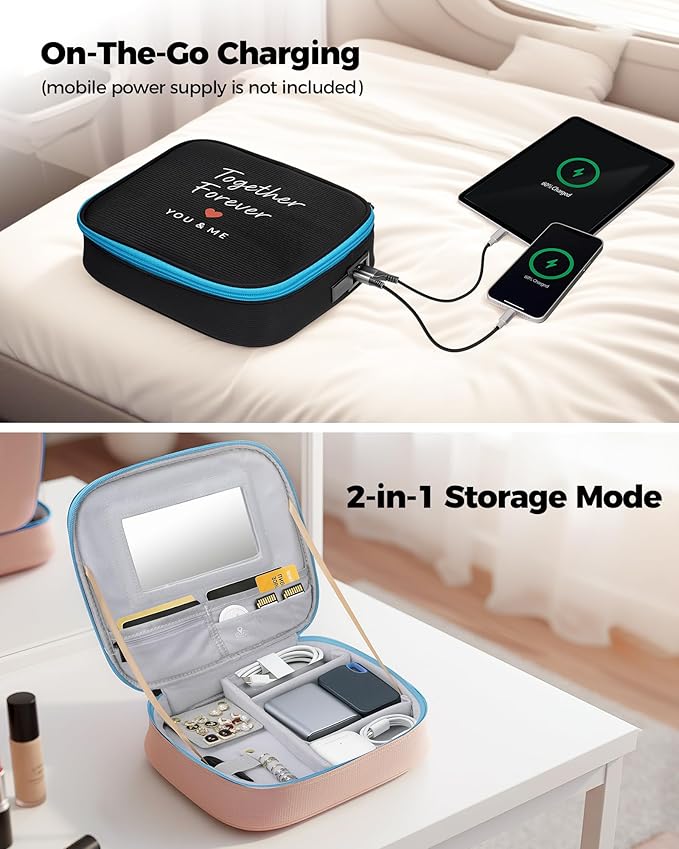 MATEIN Valentines Day Gifts for Couples, Mr and Mrs Gifts, Electronics Organizer Travel Case with USB Port, 2-Pack Couple Cord Organizer Bag 2-in-1 Cable Storage Bag for Tech Accessories and Makeup