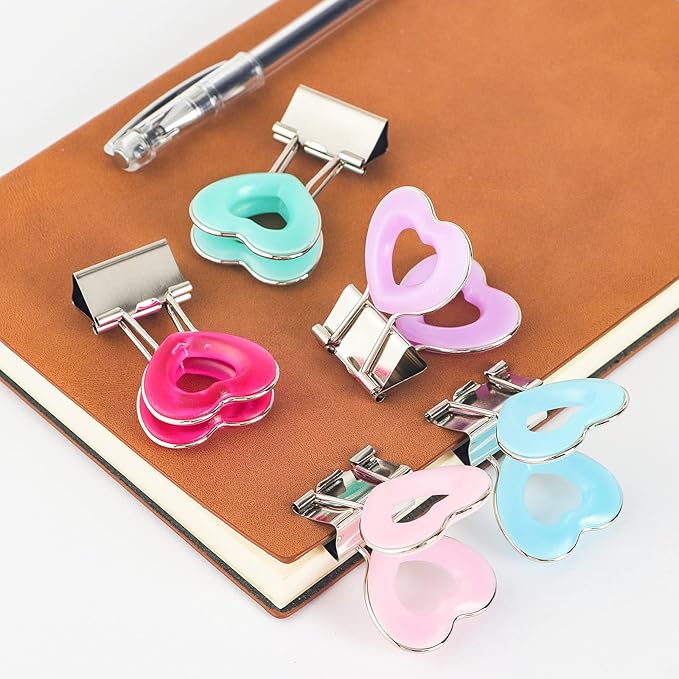 Heart Shape Medium Paper Clips, Binder Clips, Easy Grip, Assorted Color, School Office Supplies，10 Pcs/Set