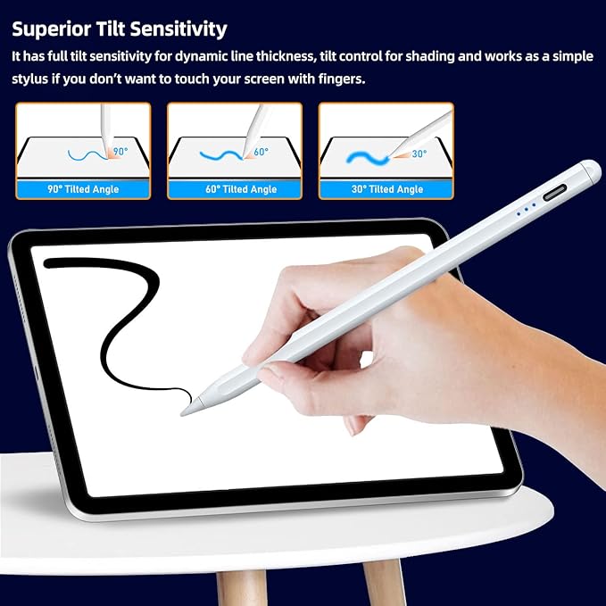 Stylus Pen for iPad 6th-11th Generation, 10 Mins Fast Charge Apple Pencil Compatible with 2018-2025 iPads Pencil, Apple Pen for iPad Pro 11"/12.9"/M4, Air 3/4/5/M2/M3, Mini 5/6 Gen-White