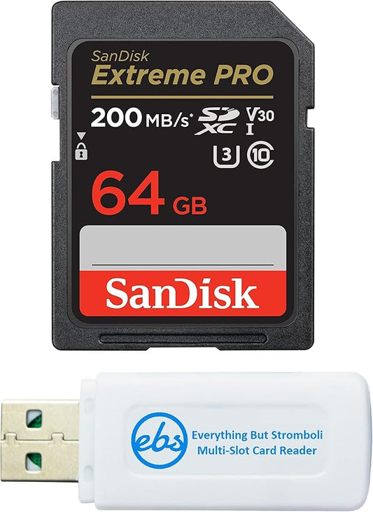 SanDisk 64GB SDXC Extreme Pro Memory Card Works with Sony Alpha a7 III, a7 II, a7, a7s, a7s II Mirrorless Camera 4K V30 UHS-I (SDSDXXY-064G-GN4IN) Plus (1) Everything But Stromboli (TM) Combo Reader