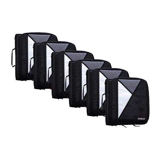 Case-it The Universal Zipper Binder - 2 Inch O-Rings - Padded Pocket Holds up to 13 Inch Laptop/Tablet - Multiple Pockets - 400 Page Capacity - Comes with Shoulder Strap - Jet Black LT-007 (6 Pack)