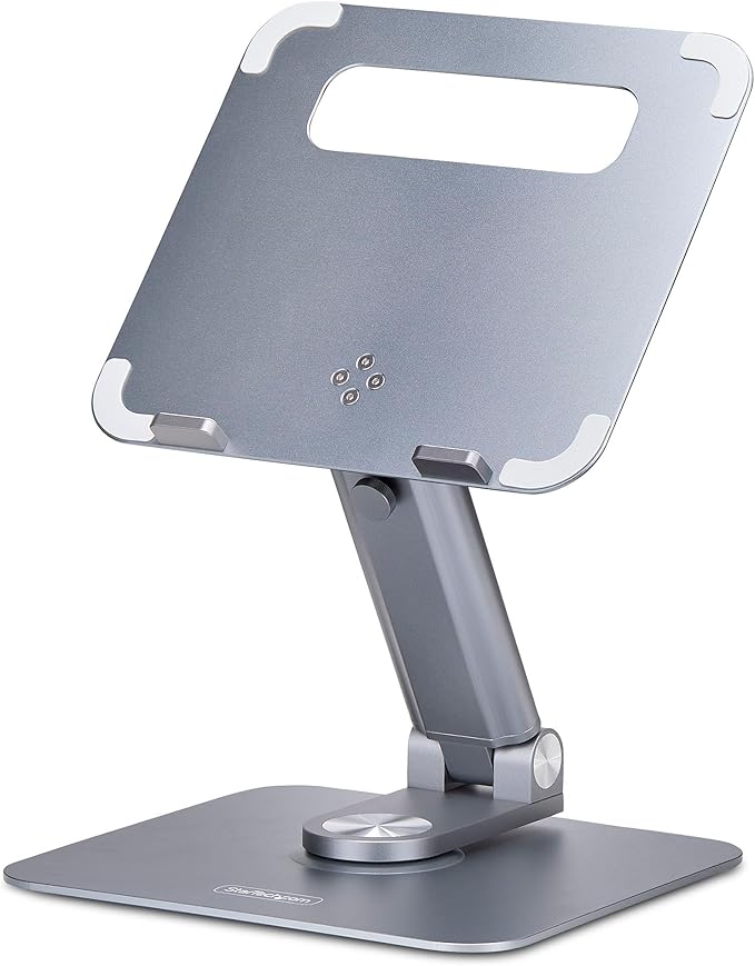 StarTech.com Telescopic Laptop Stand, 360 Swivel Base, Rotating Computer Riser for Desk, Adjustable Height/Tilt, Max 11lb/5kg
