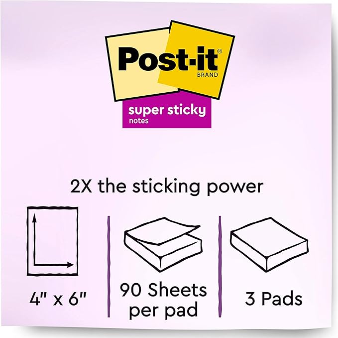Super Sticky Note Pad, 3 90-Sheet Pads/Pack