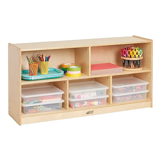 ECR4Kids 5-Compartment Mobile Storage Cabinet, Toddler, Classroom Furniture, Natural