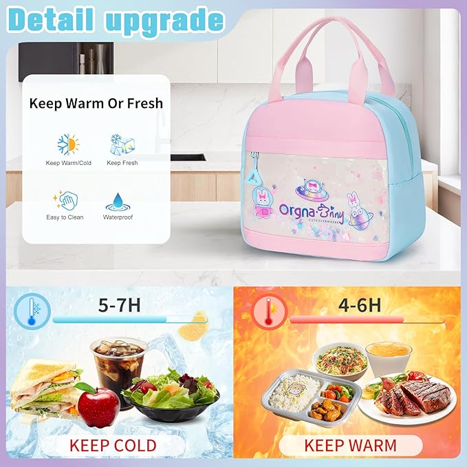 Backpack for Girls Cute Bookbag Set with Lunch Box Pencil Case Kawaii Bunny School Backpacks for Girl 3 Pcs Kindergarten Elementary Preschool Middle Sequin School Bag for Girls (Bluepink)