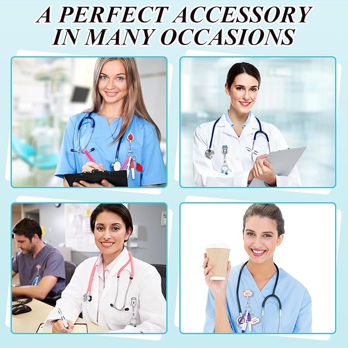 Henoyso 54 Pcs Nurse Badge Reel Pens Mini Highlighter Pens Bulk Nursing Week Appreciation Gifts Badge Accessories Retractable for Cna Medical Assistant Christmas Women (Stylish)
