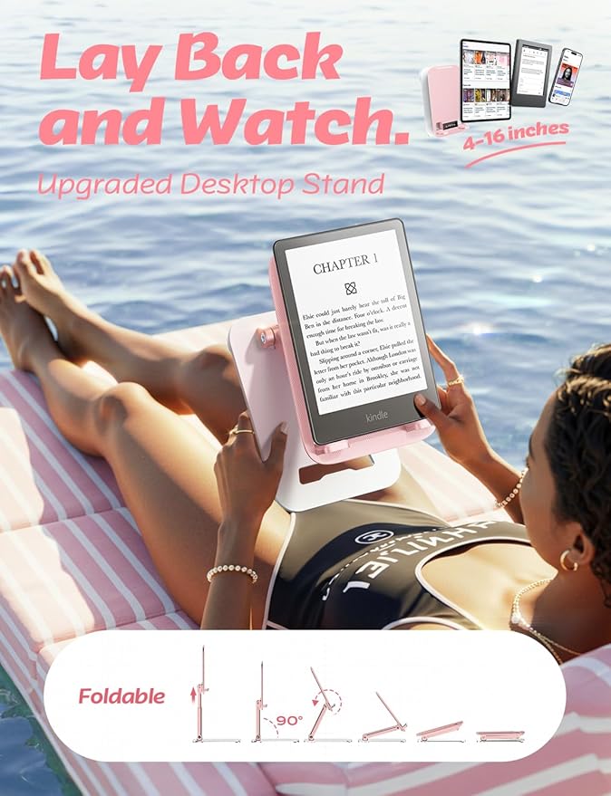LISEN Pink Desk Accessories for iPad Office Supplies Desk Decor for Women Gifts, for Him Tablet Stand Vanity Accessories Video Face Time Free Hands for ipad Switch