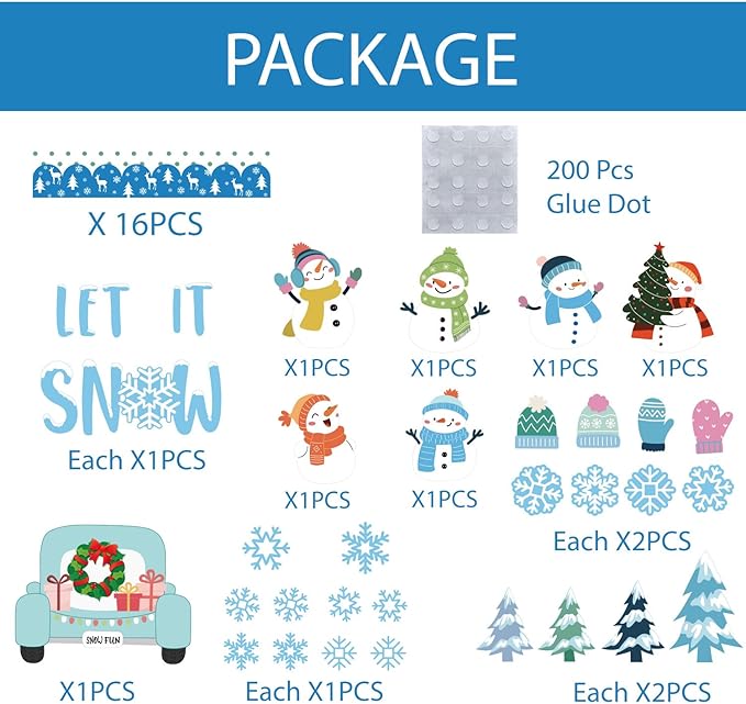Winter Bulletin Board Decorations Set Christmas Tree Snowmen Cutouts with Bulletin Border Snowflake Winter Classroom Decorations Chalkboard Window Wall Door Decor for Home Office School 61PCS